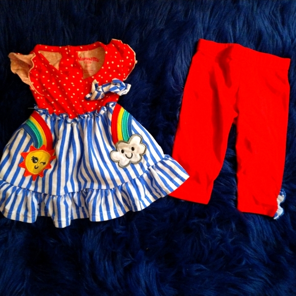 Nannette brand Infant Outfit Sunshine Rainbow Cloud Now 6-9 m Top/Dress/Pants